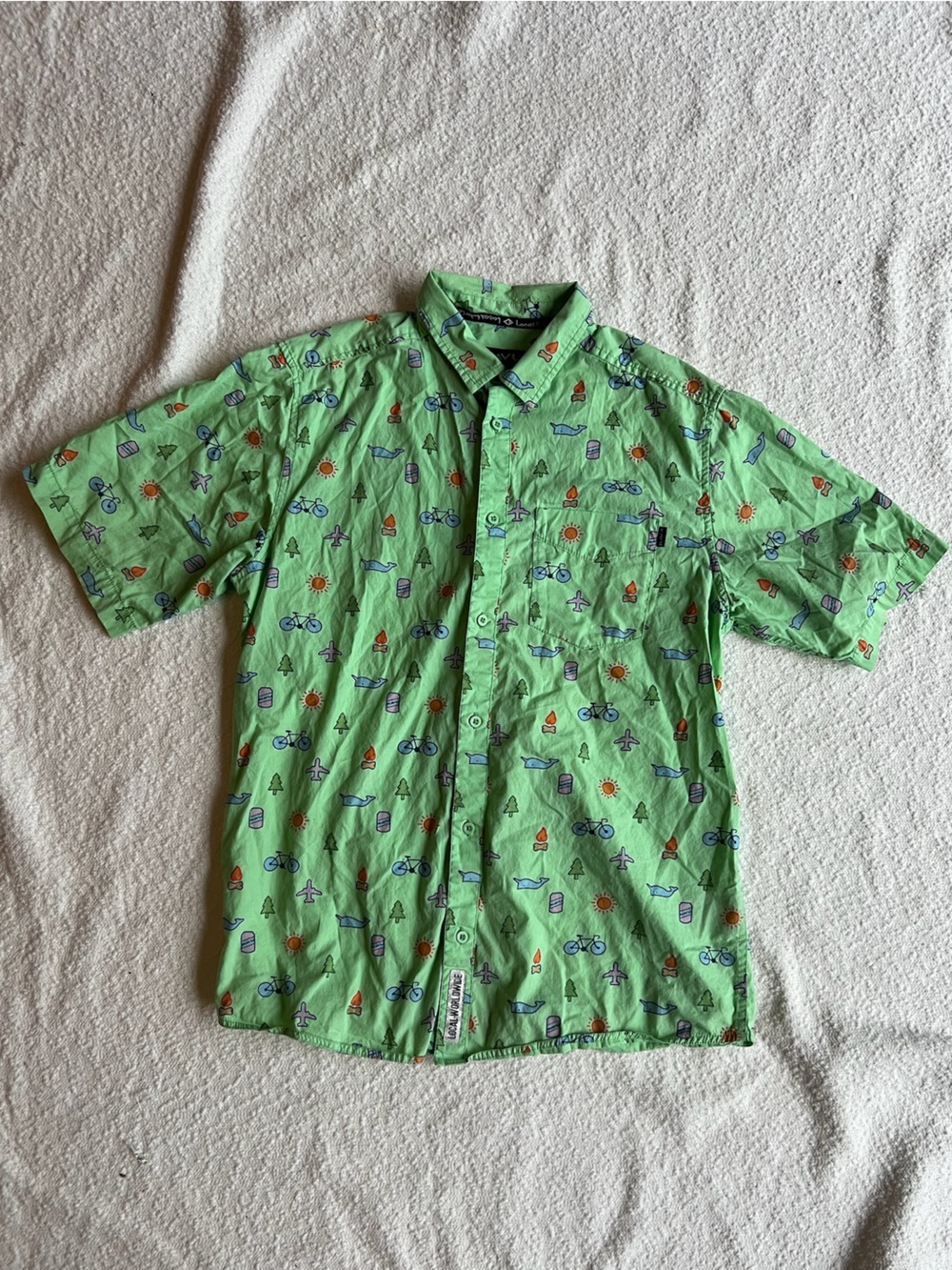 Kavu Neon Green Shirt with Multicolor Motifs